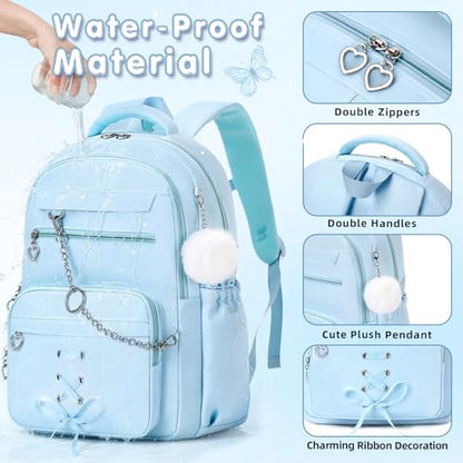 GeeWin Backpacks for Girls, Girls Backpack with Lunch Box & Pencil Case Set - color: Blue