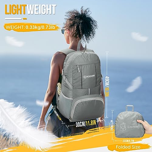 ZOMAKE Lightweight Packable Backpack 35L, Water Resistant Foldable Day Pack - color: C-silver Grey