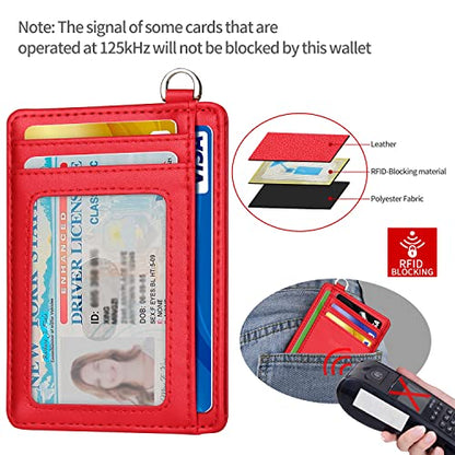 Slim Minimalist Front Pocket Wallet, RFID Blocking Credit Card Holder Wallet with Integrated D-Shackle for Men Women - color: Cowhide Red