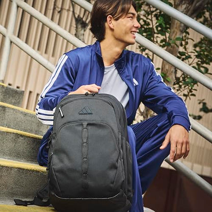 adidas Prime School Backpack 37L | Padded 17-In. Laptop Sleeve, Water-Bottle Pockets, LoadSpring Carry, Rolls With Your Suitcase, School Gym & Travel Ready - color: Olive Strata Green/Impact Orange/7a