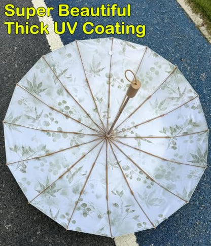 Sun Umbrella UV Protection Cute Windproof Walking Parasol for Women - color: Aqua-Liner-Maple