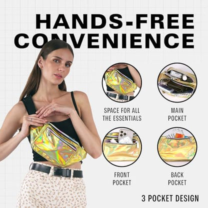 SoJourner Waterproof Holographic Fanny Pack, Gold - color: Holographic Gold