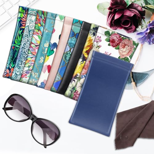 FINTIE Soft Eyeglasses Case with Cleaning Cloth, Squeeze Top Glasses Pouch - color: Navy Blue