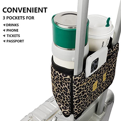 riemot Luggage Travel Cup Holder Free Hand Suitcase Drink Carrier Leopard - color: Hook & Loop: Leopard
