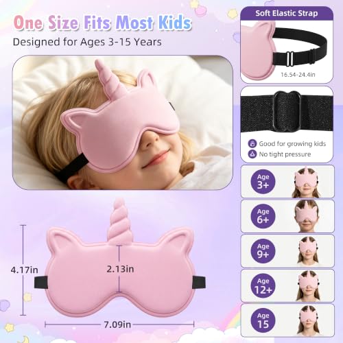 Kids Sleep Mask, 3D Eye Mask for Kids with Adjustable Strap | 3D Contoured Sleeping Mask, Soft Light Blocking Kids Eye Mask for Sleeping, Gift for Girls Boys Age 3+ (Pink) - color: Pink