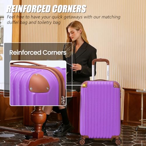 Cosbarn Luggage Sets, Lightweight Durable Hardshell, 5 piece Suitcase Sets - color: BrightPurple