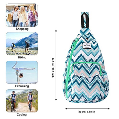 Backpack Sling for Women Anti-Water Crossbody Bag Inclined Adjustable Pack - color: Light Blue Wave