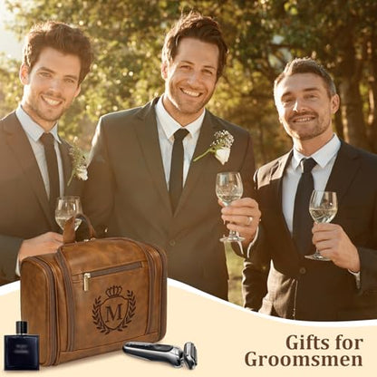 Useful Christmas Birthday Gift for Men Unique Leather Toiletry Bag Q - color: Tawny, style: Q