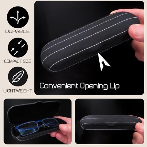 MyEyeglassCase Men Small Glasses case - Eyeglasses Hard Shell Holder Pouch & Cloth-Reading Slim & Narrow Case Heavy Duty - color: Black Tweed