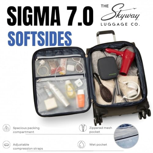 Skyway Sigma 7.0 Softside Expandable Spinner Suitcase with Wheels, Carry-on Luggage, Pine, 20-inch - color: Pine, size: Carry-on 20-Inch