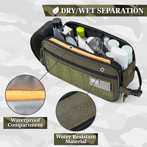 PAVILIA Tactical Toiletry Bag Men, Water Resistant Molle Military, Olive XL - color: Olive, size: Extra Large