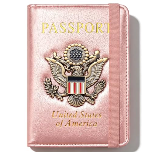 Premium Passport Holder for Travel RFID Blocking Passport Cover Slim - color: Rose Gold