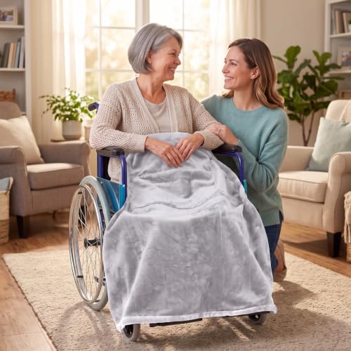 Newwiee Christmas Wheelchair Blanket with Pouch, Grey, Simple - color: Grey