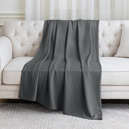 Amazon Basics Waffle 100% Viscose from Bamboo Blanket, Queen, Dark Gray - color: Dark Gray, size: Queen
