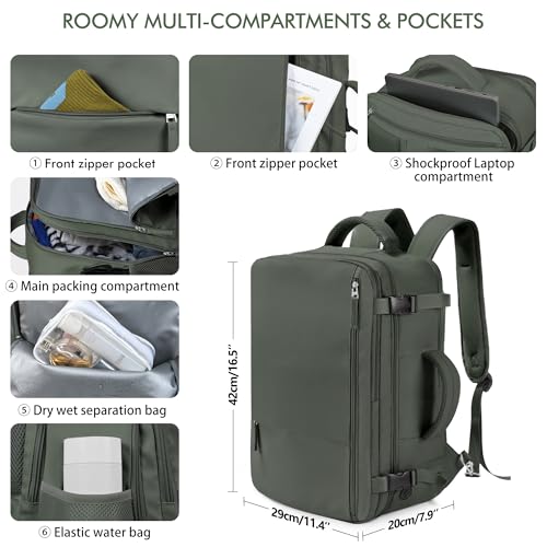 Beraliy Travel Backpack for Men Women,TSA Carry On Backpack Flight Approved - color: Olive-green