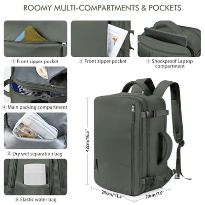 Beraliy Travel Backpack for Men Women,TSA Carry On Backpack Flight Approved - color: Olive-green