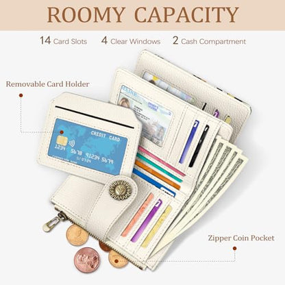 Icycay Cat Small Wallet Women RFID Blocking Bifold Cute Credit Card Holder - color: Cat Plant