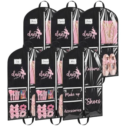 Klyyo 6 Pack 40'' Dance Costume Garment Bag for Dancers Foldable Pocket