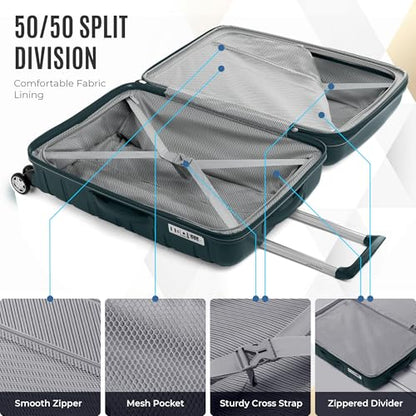 Gabbiano Unbreakable Hardshell PP Luggage Set Extra Large with 8 Wheels Thick Shell Multi Layer PP (Teal, Carry-On 22 Inch) - color: Teal, size: Carry-On 22 Inch