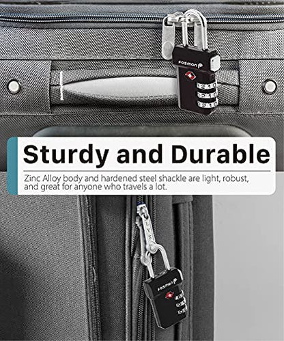 Fosmon TSA Approved Luggage Locks, 3 Digit Combination, 4 Pack Black - color: 3 Digit T Series Black 4 Pack