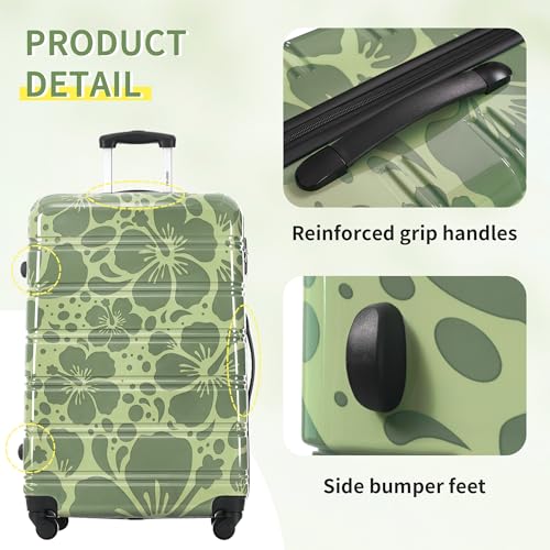Merax Hardshell Luggage Set,3-Piece Printed Travel Suitcases,Green - color: Green, size: 3 Piece(20/24/28)