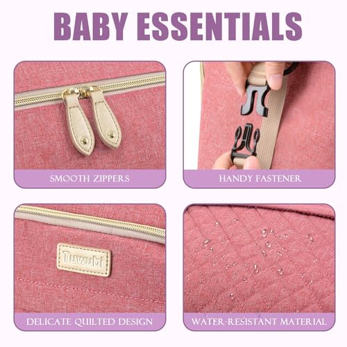 Tuwubi Diaper Bag Tote,Baby Diaper Bag with Pacifier Case - color: Pink, size: Large