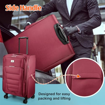Verdi Luggage Set 3-Piece Suitcase with Spinner Wheel Softside Expandable, Carry On Luggage with USB Port (Burgundy, 3-Piece set(20/24/28)) - color: Burgundy, size: 3-Piece set(20/24/28)