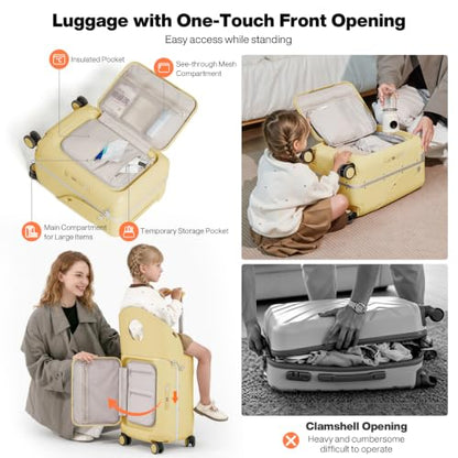 mixi 20 Inch Ride On Suitcase for Kids Luggage with Seat, Lark Yellow - color: Lark Yellow