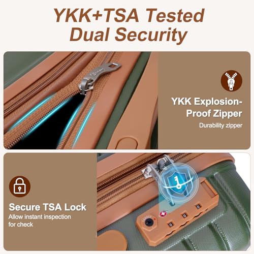 Romswi 3 Piece Luggage Sets, Expandable PC+ABS Hardshell Suitcase Set with TSA Lock YKK Zipper and Dual Spinner Wheels, Large Checked Travel Suitcases, 20/24/28 Inch, Olive Green - color: Olive Green, size: 3-Pcs Set (20"/24"/28")
