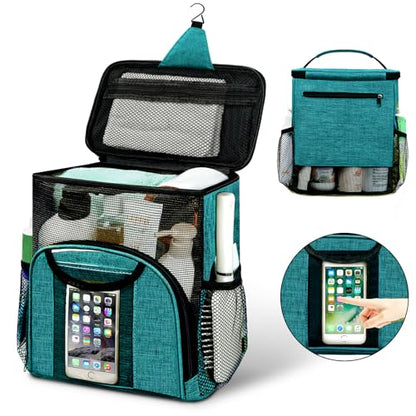 Attmu Mesh Shower Caddy Portable Dorm Room Essentials, Toiletry Tote Bag - color: Peacock green