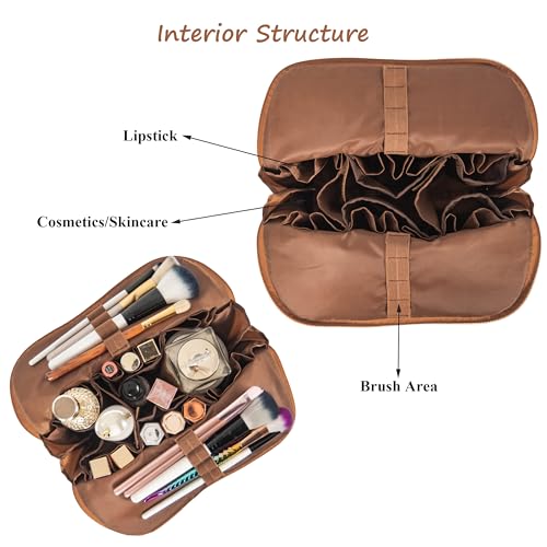 Travel Makeup Bag, Stand Up Cosmetic Bag, Fold-Down Design Organizer Bag - color: Black