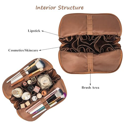 Travel Makeup Bag, Stand Up Cosmetic Bag, Fold-Down Design Organizer Bag - color: Black