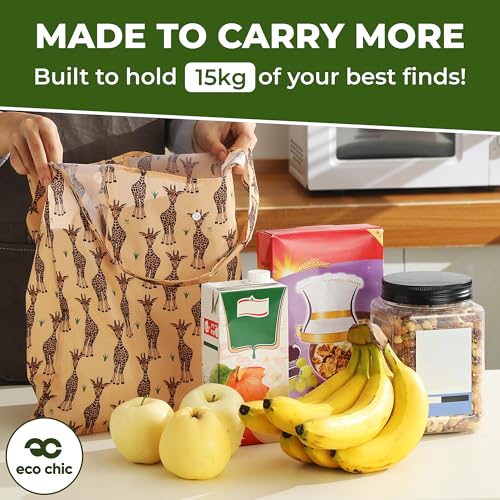 ECO CHIC Foldable Reusable Grocery Bags - Lightweight, Recycled & Reusable Shopping Bag - Waterproof Packable Tote - color: Monarch Butterflies Black