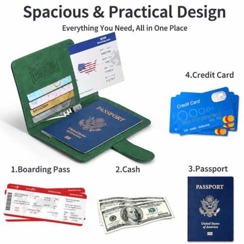 Passport Holder, RFID Blocking Travel Wallet, PU Leather, Green - color: Green#PP
