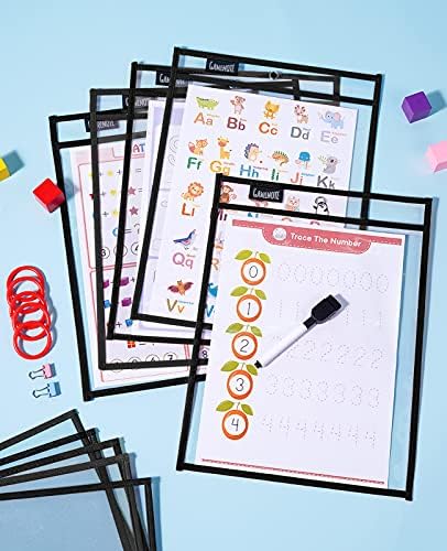 GAMENOTE 60 Pack Dry Erase Pockets, 10x14 Reusable Sleeves, Black - color: Black, size: 60 Pack