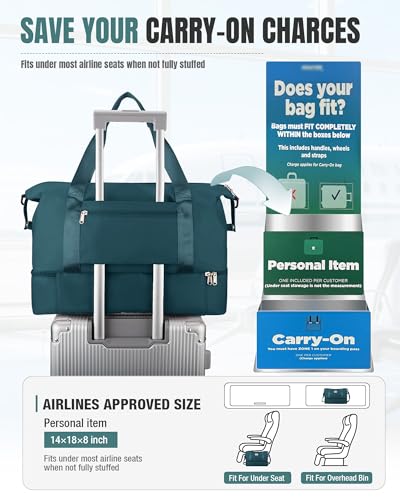 Weekender Bags for Women Travel Weekend Overnight Bag with Shoe Compartment - color: A -Peacock Blue