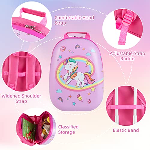 GYMAX Kids Carry On Luggage Set, 12" & 16" 2PCS Rolling Suitcase - color: Unicorn