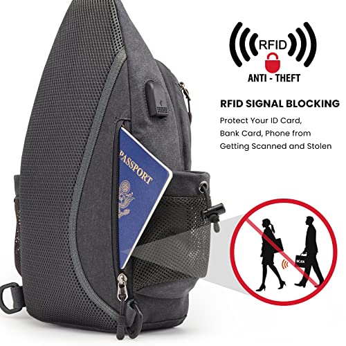 G4Free Canvas Crossbody Sling Bag with RFID Blocking for Women Men - color: Dark Grey