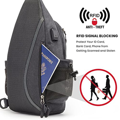 G4Free Canvas Crossbody Sling Bag with RFID Blocking for Women Men - color: Dark Grey