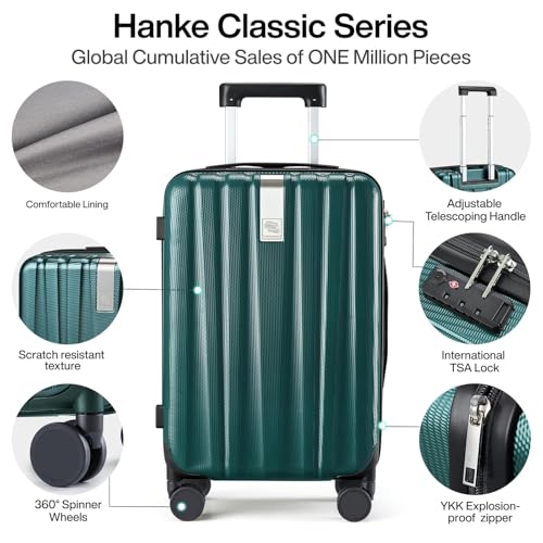 Hanke Luggage Sets 3 piece Carry On Luggage with Wheels PC Hard Shell Suitcases Lightweight Checked Travel Luggage Large Travel Suitcase Woman Men 20/24/29 Inch(Blackish Green) - color: Blackish Green, size: 3 Pc Set(20/24/29)