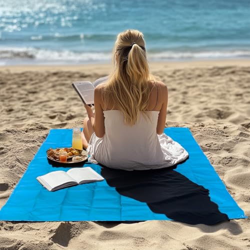 Pocket Blanket, Compact Blanket for Picnic, Beach, Festival - color: Sky Blue, size: 55"*39"