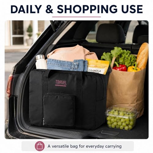 Foldable Travel Duffel Bag 45L Large Capacity Lightweight Water-Resistant Oxford Weekender Bag for Travel Gym Sports(Black)