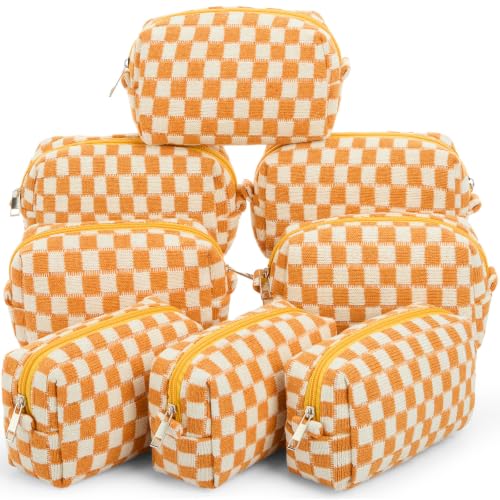 Gilprop 8 Pcs Checkered Makeup Bag Small Cosmetic Pouch Bulk,Orange - color: Orange