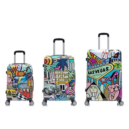 InUSA Cities Print Luggage with Spinner Wheels | Durable Lightweight Hardside Suitcase | Travel Bag with Handle and Trolley | (20in, 24in, 28in) 3 Piece Set - color: Cities, size: 3 Piece Set (20/24/28)