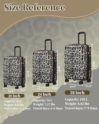 Checked Luggage, Expandable 28 Inch Hardside Suitcase - color: Cheetah, size: L(checked-28")