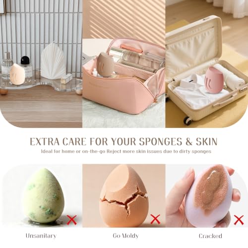 Silicone Makeup Sponge Holder,Fit All Sponges,Double-Sided Breathable(Pink - color: Pink*1