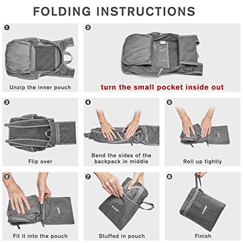 G4Free 10L Hiking Backpack Small Travel Hiking Daypack Lightweight Packable Backpack Casual Foldable Shoulder Bag - color: Dark Grey