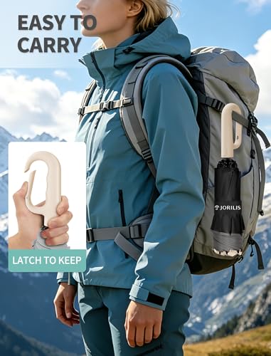 Jorilis Inverted Umbrella with Carabiner Handle, Windproof UV Sun & Rain - color: Beige