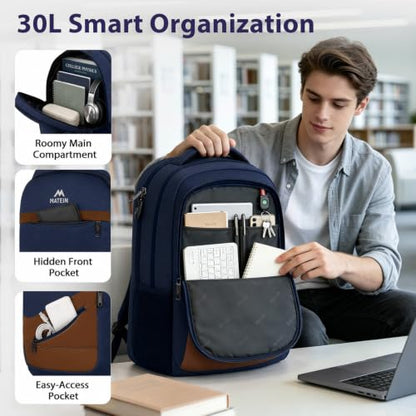 MATEIN Travel Backpack for Men with Anti Theft Pocket, TSA Friendly Bag - color: Dark Blue Brown, size: 17 Inch