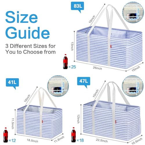 LHZK Standing Extra Large Utility Tote Bag with Metal Wire Frame and the Sides Rinforced, Extra Large Tote Bag with Handle, Reusable Grocery Bags Foldable, Beach Bag, Car Tote (Blue) - color: Blue, size: 22.5''x10.5''x12''-1 Pack